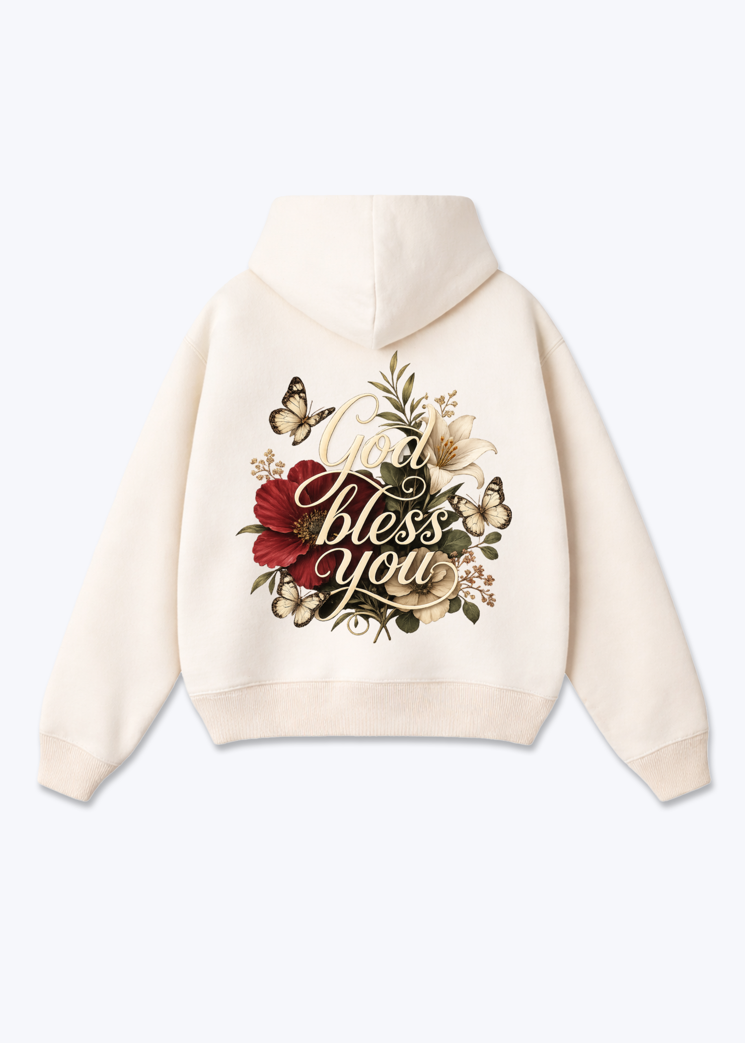 Bless Zip Hoodie - Beige Back (Designed)